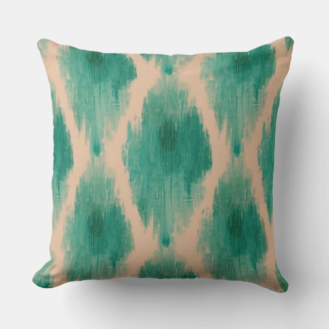 Modern Ikat Teal & Clay Throw Pillow | Boho-Lux (Front)