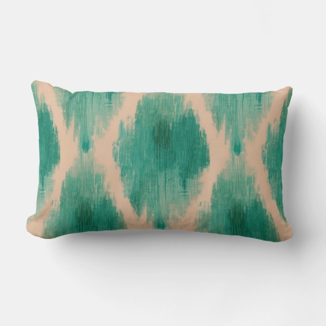 Modern Ikat Teal Lumbar Pillow | Textured Boho (Front)