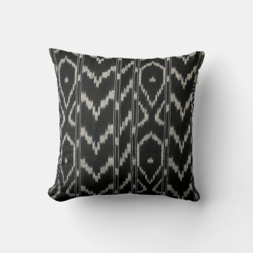 Modern Ikat Tribal Chevron  black gray Throw Pillow