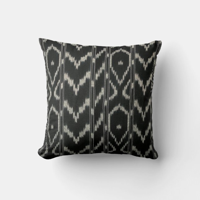 Modern Ikat Tribal Chevron | black gray Throw Pillow (Front)