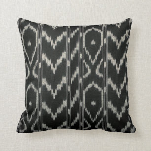 Modern Ikat Tribal Chevron black gray Throw Pillow