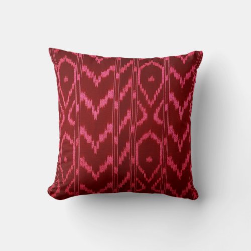 Modern Ikat Tribal Chevron  dark red pink Throw Pillow