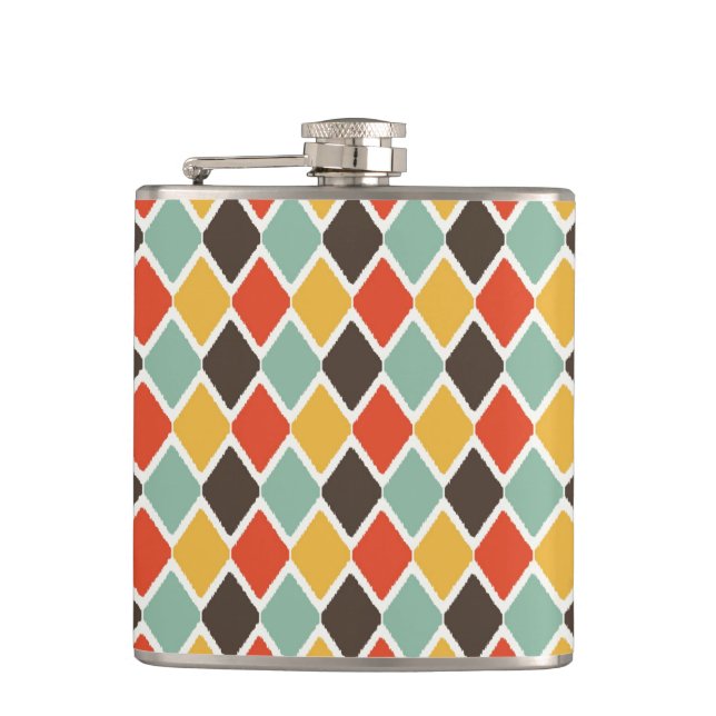 Modern ikat tribal fashion pattern hip flask (Front)