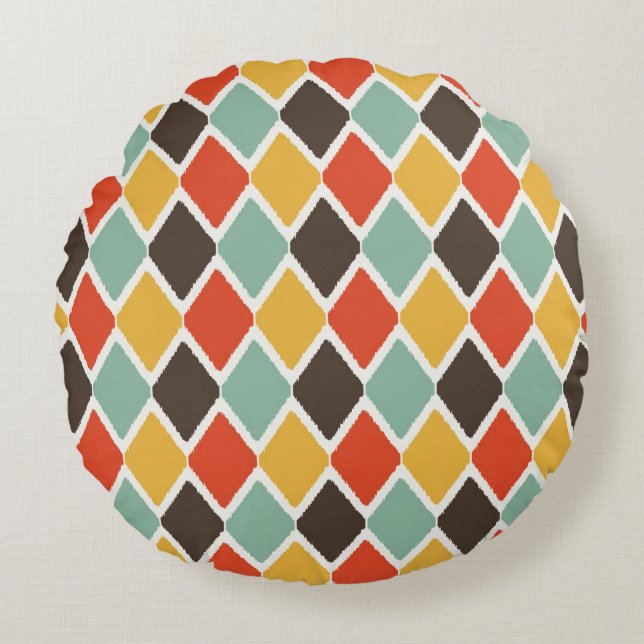 Modern ikat tribal fashion pattern round pillow (Front)