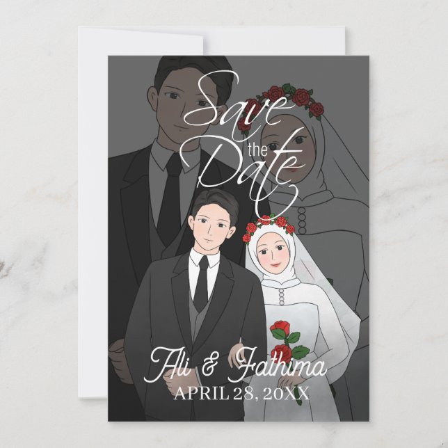 Modern Illustrated Couple Wedding Invitation (Front)