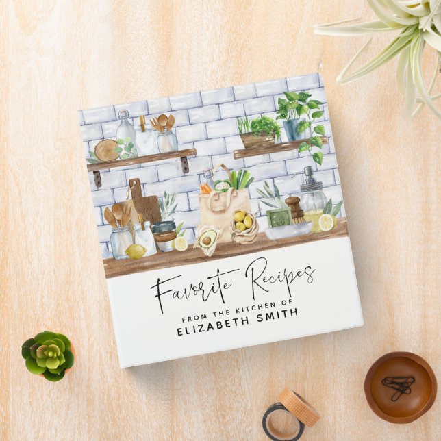 Modern Illustrated Favorite Recipes Watercolor 3 Ring Binder (In Situ)