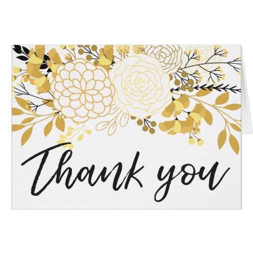 Modern Illustrated Gold Black Floral Thank You