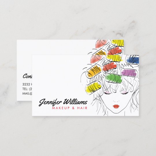 Modern Illustrated Hairstylist Makeup Beauty Salon Business Card