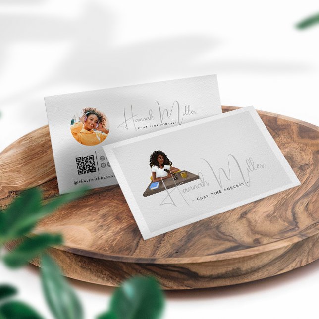 Modern Illustrated Podcast Photo QR Code Business Card (Creator Uploaded)