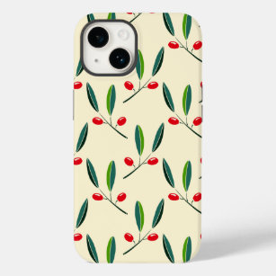 Modern Illustrated Red Berries Pattern Case-Mate iPhone 14 Case