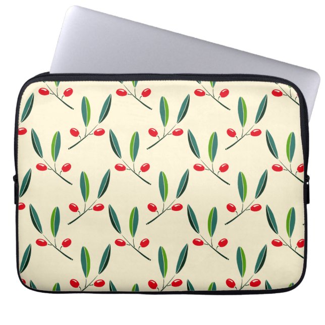 Modern Illustrated Red Berries Pattern Laptop Sleeve (Front)