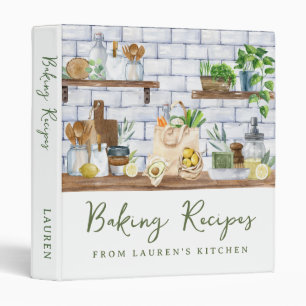 Modern Illustrated Watercolor Baking Recipes 3 Ring Binder