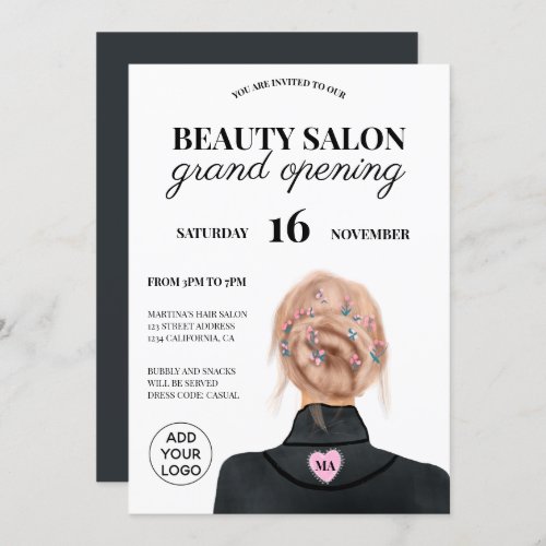 Modern illustration beauty salon grand opening invitation