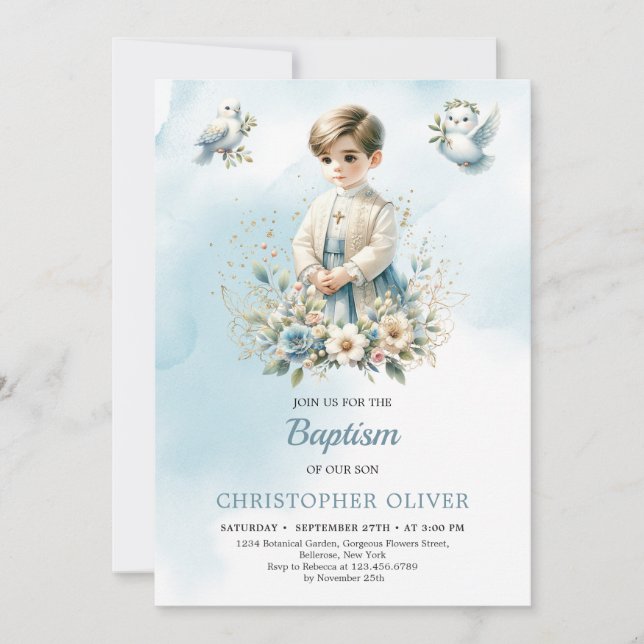 Modern Illustration boy formal attire Baptism Invitation (Front)
