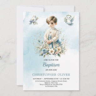 Modern Illustration boy formal attire Baptism Invitation