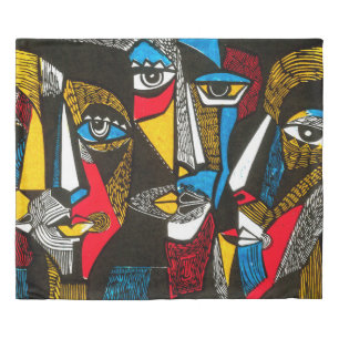 Modern illustration in linocut style. Surreal colo Duvet Cover