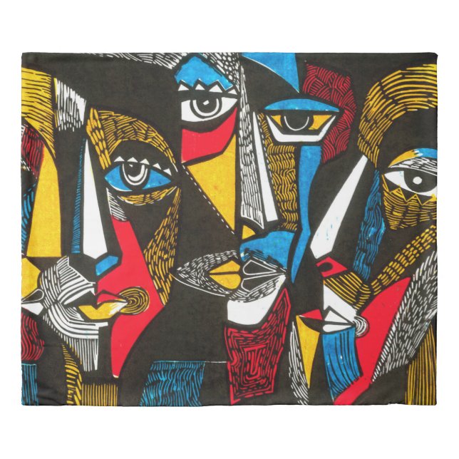 Modern illustration in linocut style. Surreal colo Duvet Cover (Front)