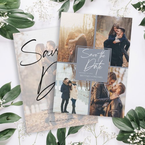 Modern Image Collage Dusty Blue Save The Date