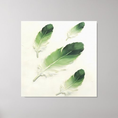 Modern Impasto Textured Green Feather Oil Art Canvas Print