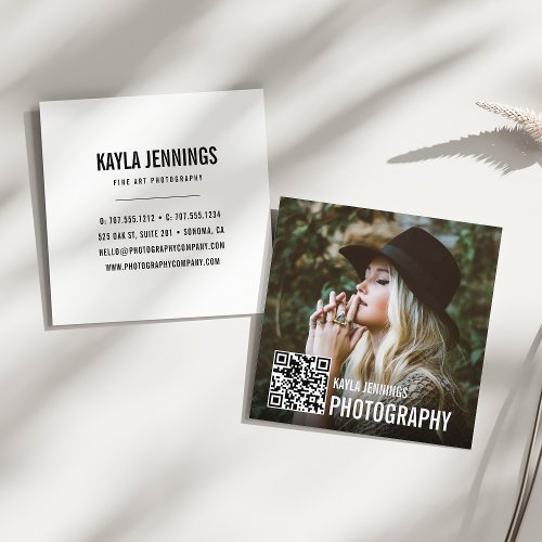 Modern Impression  QR Code Photographer Square Business Card