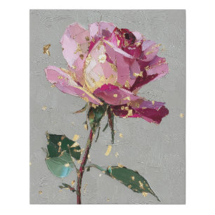 Modern Impressionist Gold Leaf Pink Rose Oil Paint Faux Canvas Print