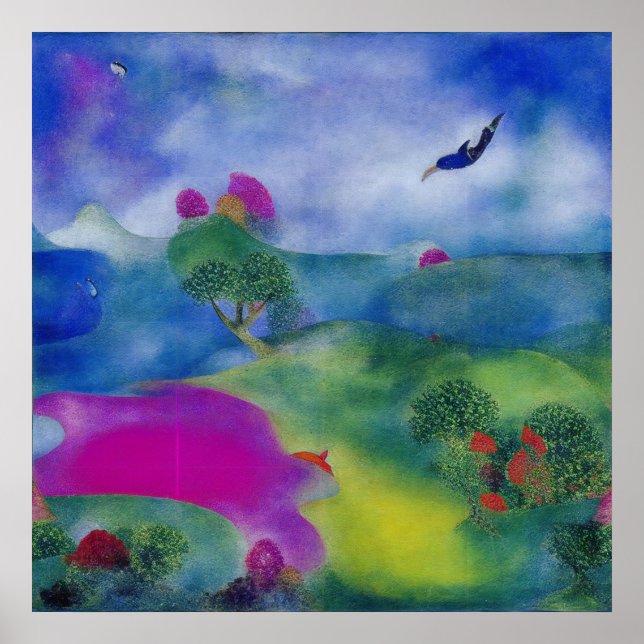 Modern Impressionist Pasture by the Sea Poster (Front)