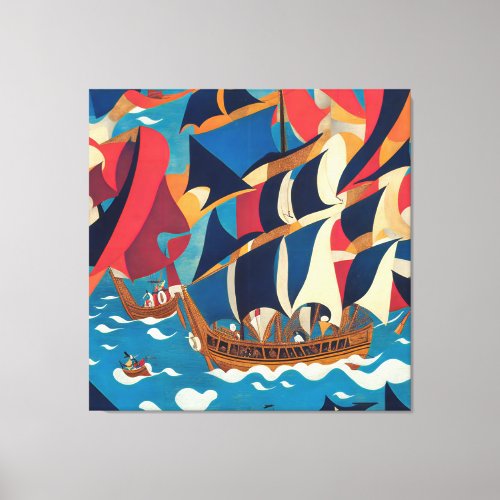 Modern Impressionist Pirate Ship Battle Canvas Print