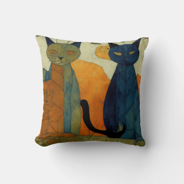 Modern Impressionist Two Cats Throw Pillow (Front)