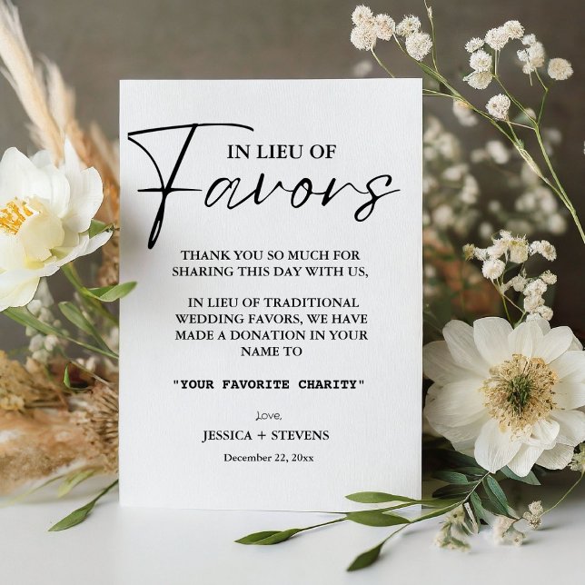 Modern in lieu of favors wedding charity donation  pedestal sign (Creator Uploaded)