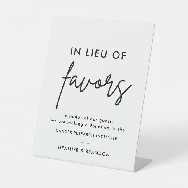 Modern In Lieu Of Favors Wedding Donation Pedestal Sign (Front)