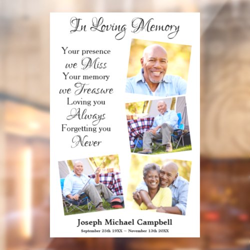 Modern In Loving Memory 4 Photo Funeral Memorial Window Cling