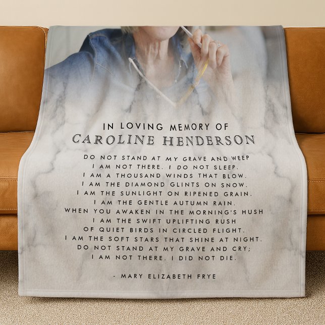 Modern In Loving Memory Marble Photo Keepsake Fleece Blanket (Creator Uploaded)