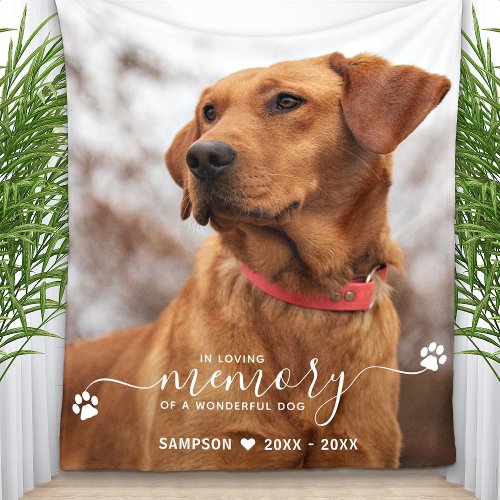 Modern In Loving Memory Personalized Pet Memorial Fleece Blanket