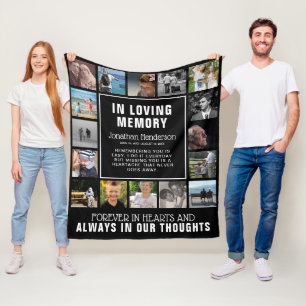 Modern In Loving Memory Photo Collage & Quote Fleece Blanket