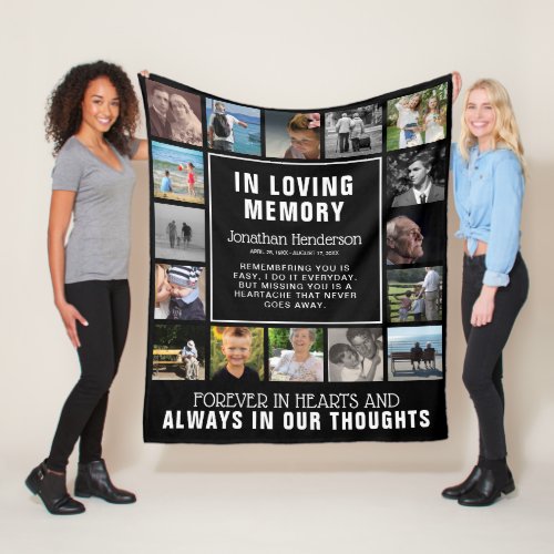 Modern In Loving Memory Photo Collage  Quote Fleece Blanket