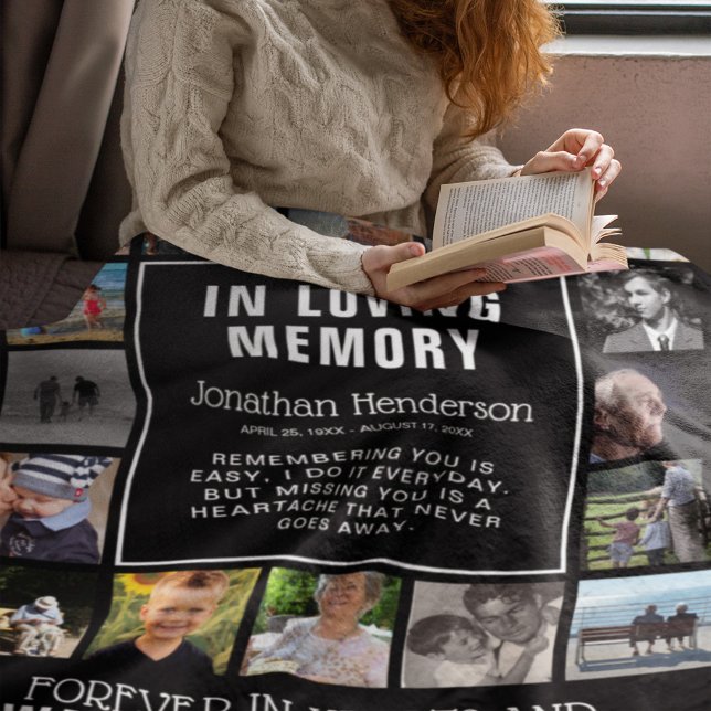 Modern In Loving Memory Photo Collage & Quote Fleece Blanket (Creator Uploaded)