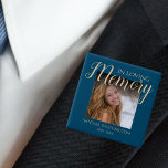 Modern In Loving Memory | Photo Memorial Button<br><div class="desc">Funeral 'In loving memory' memorial badge will make the perfect tribute to your love one. Featuring the saying 'in loving memory' a photo,  their name,  and birth/death dates,  over a dark blue background. Font styles,  size and color can be changed by clicking on the customize further link after personalizing.</div>