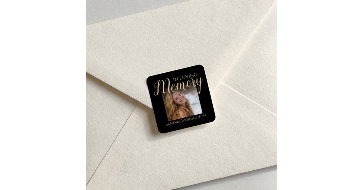 Modern In Loving Memory | Photo Memorial Button Square Sticker | Zazzle