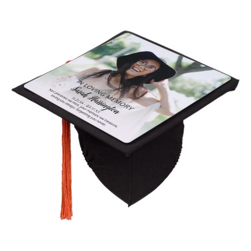 Modern In Loving Memory  Photo Memorial Graduation Cap Topper