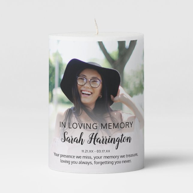 Modern In Loving Memory | Photo Memorial Pillar Candle (Front)