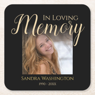Modern In Loving Memory   Photo Memorial Square Paper Coaster