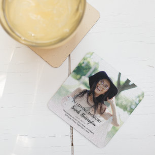 Modern In Loving Memory Photo Memorial Square Paper Coaster
