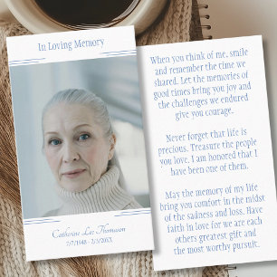 Modern In Loving Memory Photo Prayer Card