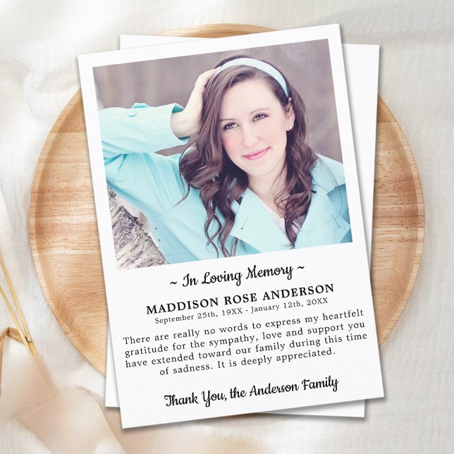 Modern In Loving Memory Photo Sympathy Funeral Thank You Card (Creator Uploaded)