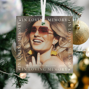 Modern 'In Loving Memory' Tribute Photo Glass Orna Glass Ornament