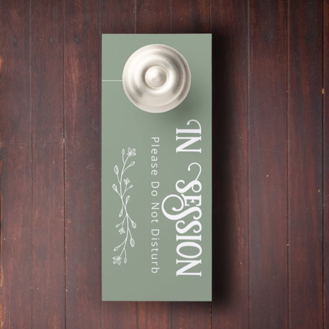Modern In session Personalized Text Wedding Leaf  Door Hanger (Modern personalized in session  green color door hanger.)