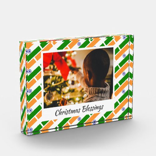 Modern INDIA FLAG Christmas Keepsake Photo Block