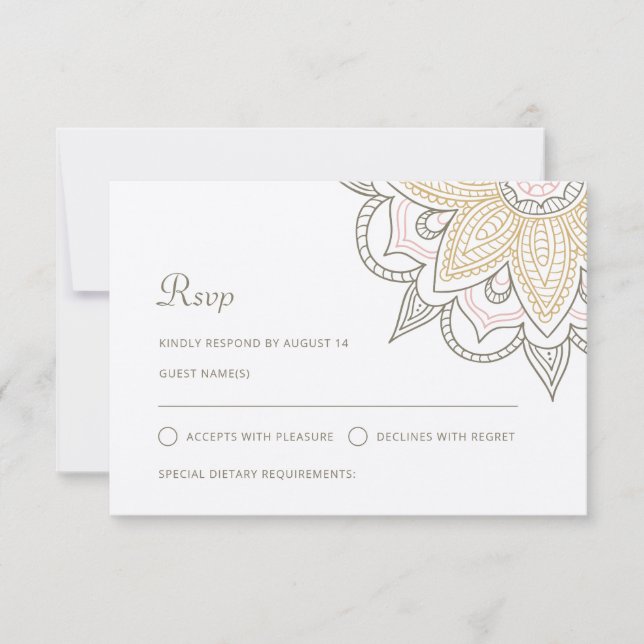 Modern Indian Elegant Mehndi Hindu Wedding Kraft RSVP Card (Front)