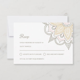 Modern Indian Elegant Mehndi Hindu Wedding RSVP Card