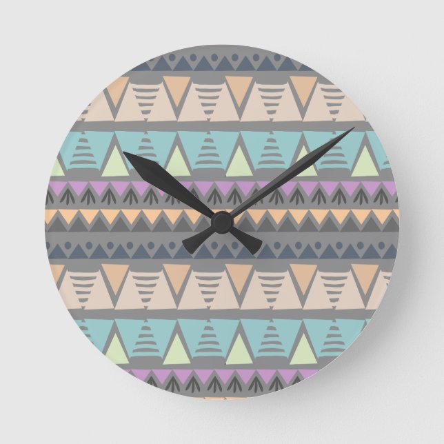 Modern Indian Geometric Triangles and Stripes Round Clock (Front)